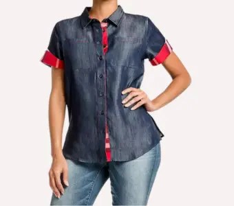 Curvy Women's Tencel Denim Short Sleeve Button Down Shirt