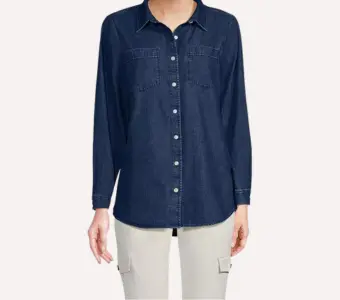 Women's Lands' End Denim Long Sleeve Button-Down Shirt